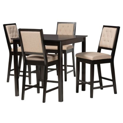 Picture of Baxton Studio Gideon 5-Piece Pub Set, Sand/Dark Brown