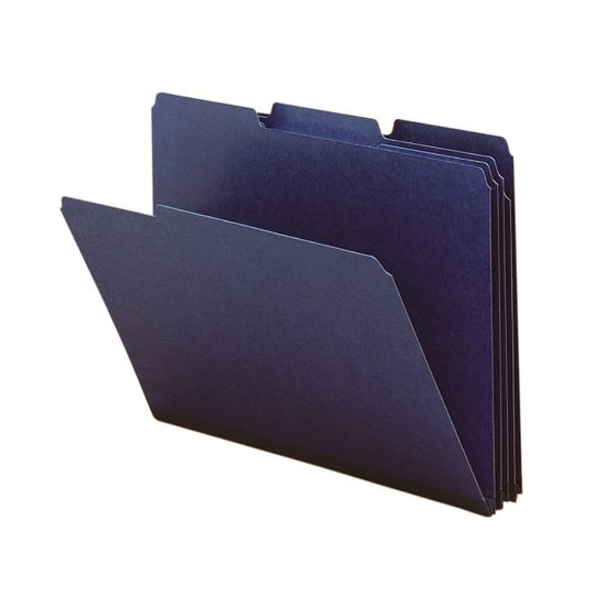 Picture of Smead 1/3-Cut Color Pressboard Tab Folders, Letter Size, 50% Recycled, Dark Blue, Box Of 25