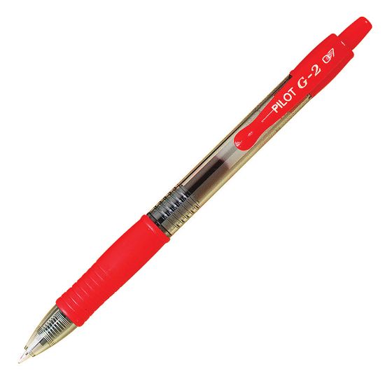 Picture of Pilot G2 Retractable Gel Pens, Extra Fine Point, 0.5 mm, Clear Barrels, Red Ink, Pack Of 12