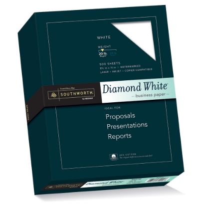 Picture of Southworth Diamond White 25% Cotton Business Paper, 8 1/2in x 11in, 20 Lb, White, Box Of 500