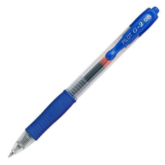 Picture of Pilot G2 Retractable Gel Pens, Extra Fine Point, 0.5 mm, Clear Barrels, Blue Ink, Pack Of 12