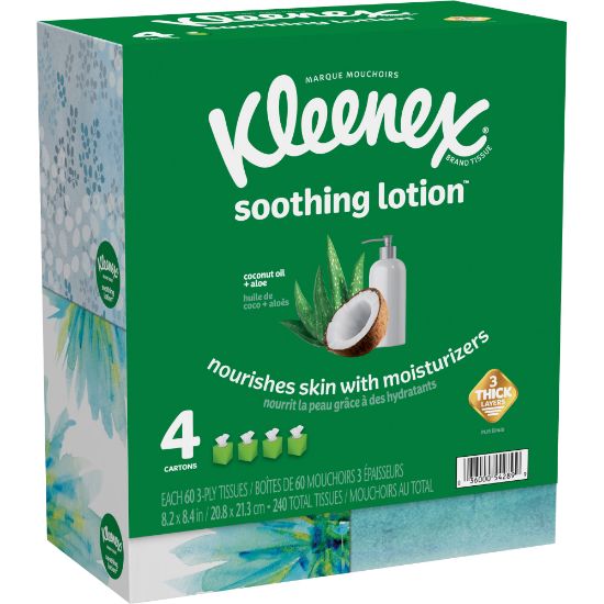 Picture of Kleenex Soothing Lotion 3-Ply Tissues, White, 60 Tissues Per Box, Case Of 4 Boxes