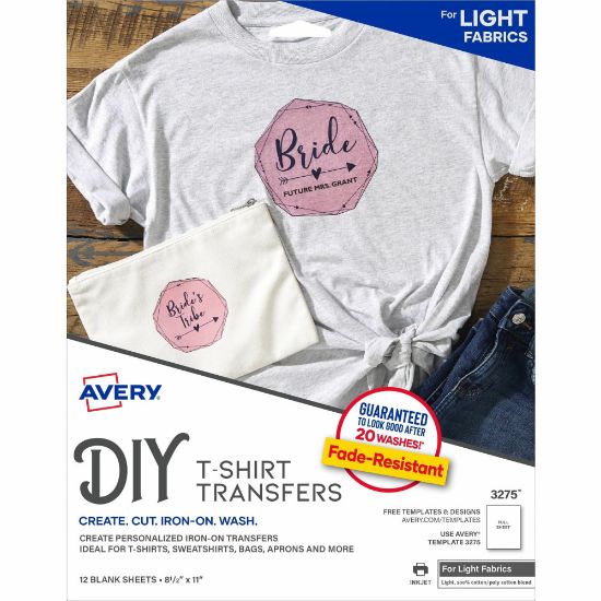 Picture of Avery T-Shirt Transfers for Inkjet Printers - Letter - 8 1/2in x 11in - Matte - 12 / Pack - Printable, Easy Peel, Die-cut, Long Lasting, Crack Resistant