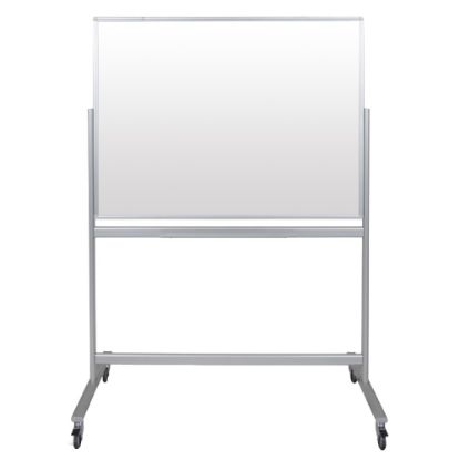 Picture of Luxor Double-Sided Mobile Magnetic Glass Dry-Erase Whiteboard, 48in x 36in, Aluminum Frame With Silver Finish