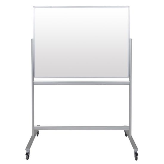 Picture of Luxor Double-Sided Mobile Magnetic Glass Dry-Erase Whiteboard, 48in x 36in, Aluminum Frame With Silver Finish