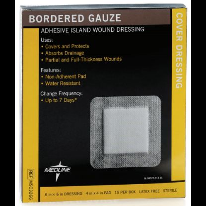 Picture of Medline Sterile Border Gauze Pads, 6in x 6in, White, Box Of 15 Pads