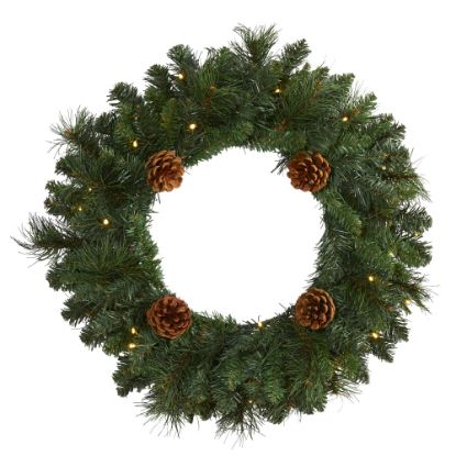 Picture of Nearly Natural Pine Artificial Christmas Wreath With 35 LED Lights, 20in x 4in, Green