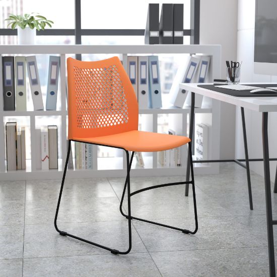 Picture of Flash Furniture HERCULES Series Sled-Base Stack Chair With Air-Vent Back, Orange/Black