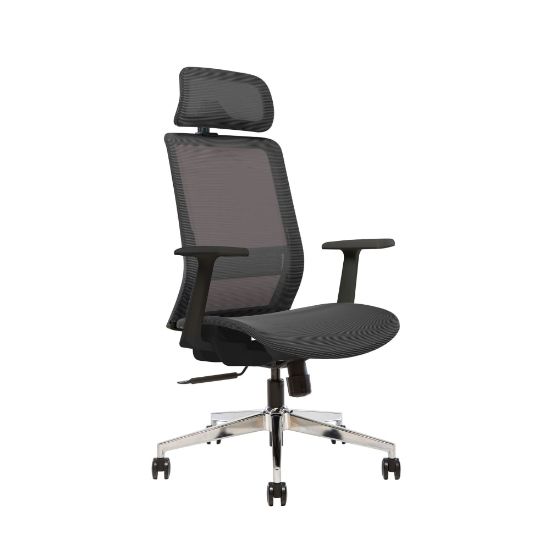 Picture of Sinfonia Sing Ergonomic Mesh High-Back Task Chair, Fixed T-Arms, Headrest, Black