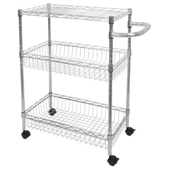 Picture of Mount-It! MI-7860 3-Tier Rolling Utility Cart, 32-1/2inH x 23-5/16inW x 13-1/2inD, Silver