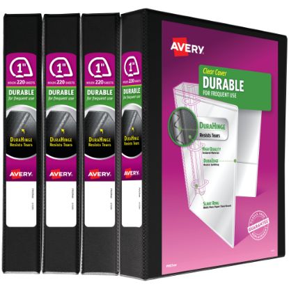 Picture of Avery Durable View 3 Ring Binders, 1in Slant Rings, Black, Pack Of 4