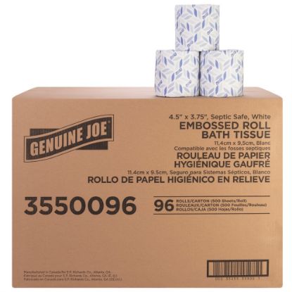 Picture of Genuine Joe 2-ply Bath Tissue - 2 Ply - 4.50in x 3in - 500 Sheets/Roll - White - Fiber - Perforated, Absorbent, Soft - For Bathroom, Restroom - 96 / Carton