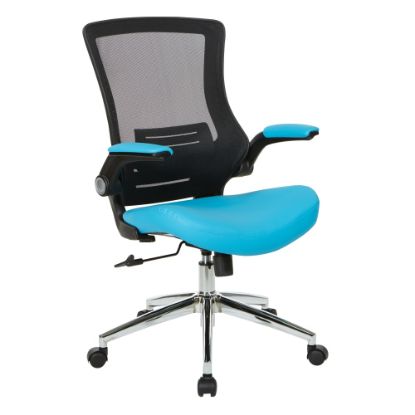 Picture of Office Star Work Smart Faux Leather Screen-Back Manager Chair With Padded Flip Arms, Blue