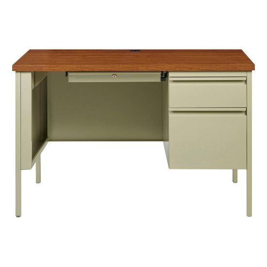 Picture of Lorell Fortress Steel 46inW Right-Pedestal Computer Desk, Oak/Putty