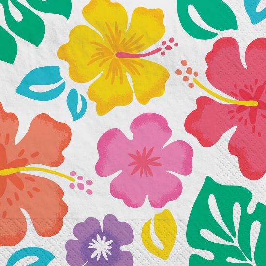 Picture of Amscan 712735 Summer Hibiscus Lunch Napkins, 6-1/2in x 6-1/2in, Multicolor, Pack Of 100 Napkins