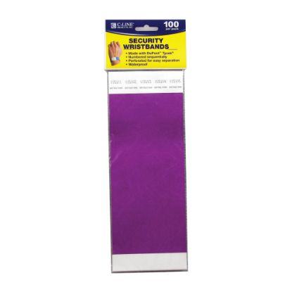 Picture of C-Line DuPont Tyvek Security Wristbands, 3/4in x 10in, Purple, 100 Wristbands Per Pack, Set Of 2 Packs