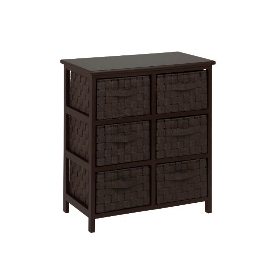 Picture of Honey-can-do TBL-03759 Woven Strap 6 Drawer Chest with Wooden Frame - 21.5in x 12in x 24in - 6 x Drawer(s) - Espresso Black - Wood, Natural Wood, Fabric