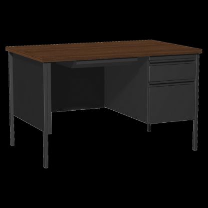 Picture of Lorell Fortress Series 48inW Steel Pedestal Writing Desk, Right, Black/Walnut