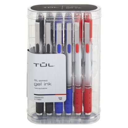 Picture of TUL GL Series Retractable Gel Pens, Medium Point, 0.7 mm, Silver Barrel, Assorted Business Inks, Pack Of 12 Pens