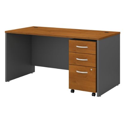 Picture of Bush Business Furniture Components 60inW Office Computer Desk With 3-Drawer Mobile File Cabinet, Natural Cherry/Graphite Gray, Standard Delivery