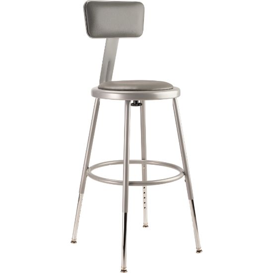 Picture of National Public Seating Adjustable Vinyl-Padded Task Stool, With Backrest, 32in - 41 1/2inH, Gray