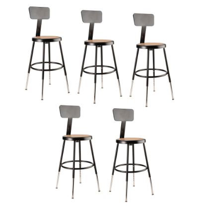 Picture of National Public Seating Adjustable Hardboard Stools With Backs, 19in-27inH, Black, Set of 5