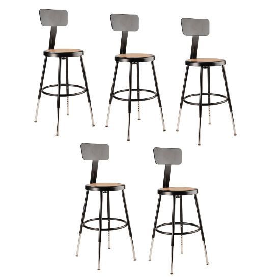 Picture of National Public Seating Adjustable Hardboard Stools With Backs, 19in-27inH, Black, Set of 5