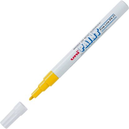 Picture of Uni-Ball Oil-Base Fine Line uni Paint Markers - Fine Marker Point - Yellow Oil Based Ink - 1 Each