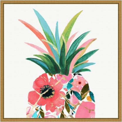 Picture of Amanti Art Pina Colada (Floral Pineapple) by Eva Watts Framed Canvas Wall Art Print, 16in x 16in, Gold