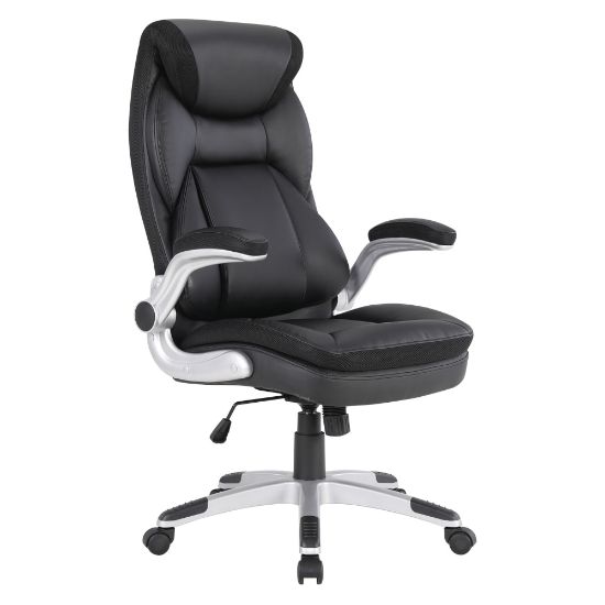 Picture of Office Star Ergonomic Leather High-Back Executive Office Chair, Black/Silver