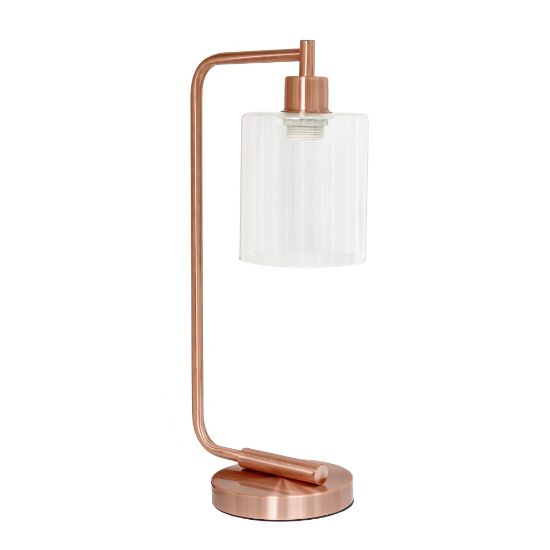 Picture of Simple Designs Bronson Antique Style Industrial Lantern Desk Lamp, 19in H, Clear Shade/Rose Gold Base