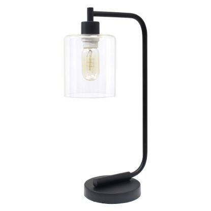 Picture of Simple Designs Bronson Antique Industrial Lantern Desk Lamp, 16-1/8inH, Clear Shade/Black Base