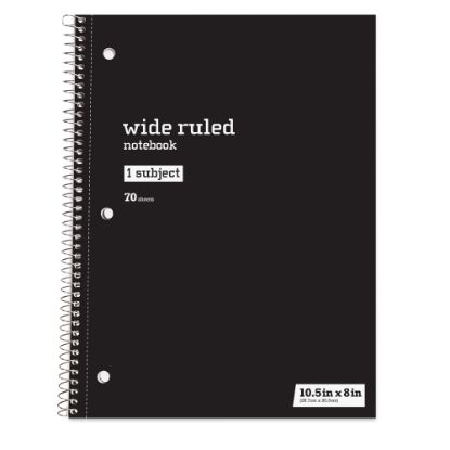 Picture of Just Basics Spiral Notebook, 8in x 10-1/2in, Wide Ruled, 70 Sheets, Black