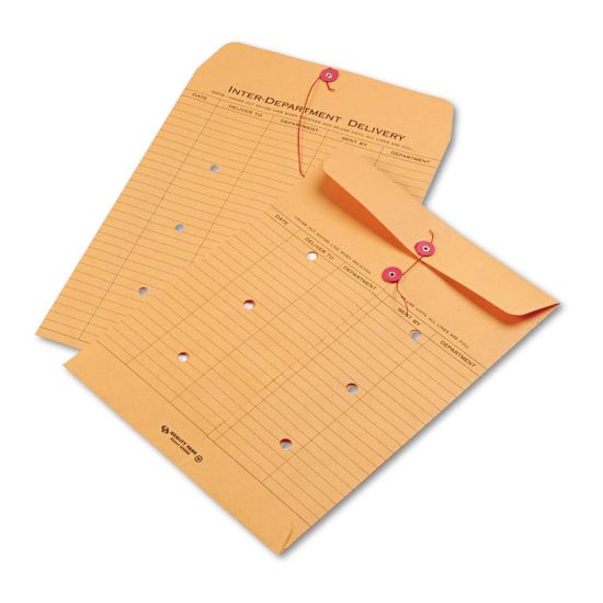 Picture of Quality Park Inter-Department Envelopes, 10in x 13in, 2-Side Narrow-Rule, Button & String, 20% Recycled, Brown, Pack Of 100