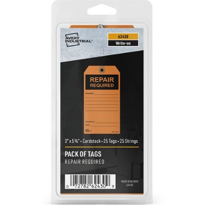 Picture of Avery Preprinted REPAIR REQUIRED Repair Tags - 5.75in Length x 3in Width - 25 / Pack - Card Stock - Orange