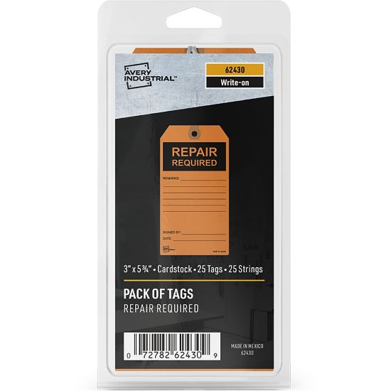 Picture of Avery Preprinted REPAIR REQUIRED Repair Tags - 5.75in Length x 3in Width - 25 / Pack - Card Stock - Orange