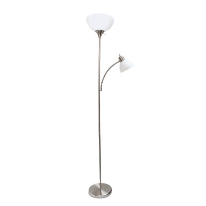 Picture of Simple Designs Floor Lamp With Reading Light, 71 1/2inH, White Shade/Brushed Nickel Base