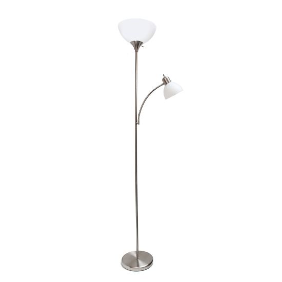 Picture of Simple Designs Floor Lamp With Reading Light, 71 1/2inH, White Shade/Brushed Nickel Base