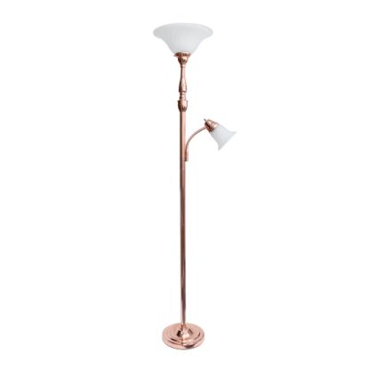 Picture of Elegant Designs 2-Light Mother/Daughter Floor Lamp, 71inH, White Shade/Rose Gold Base