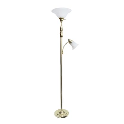 Picture of Elegant Designs 2-Light Mother/Daughter Floor Lamp, 71inH, White Shade/Gold Base