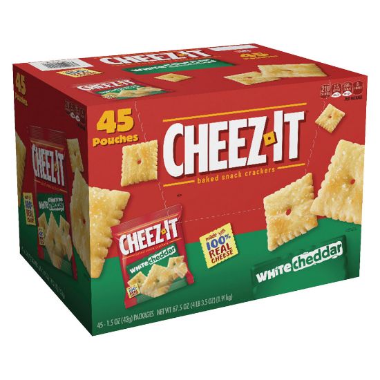 Picture of Cheez-It Baked Snack Crackers, White Cheddar, 1.5 Oz Bags, Box Of 45