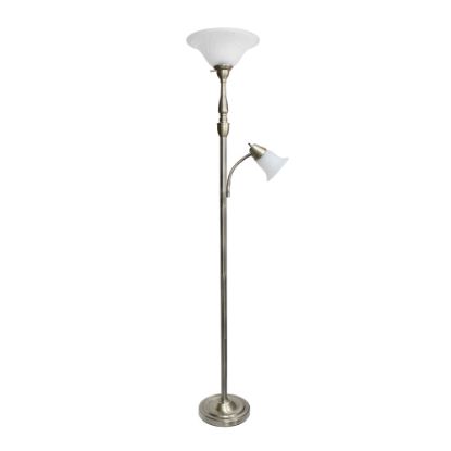 Picture of Elegant Designs 2-Light Mother/Daughter Floor Lamp, 71inH, White Shade/Antique Brass Base