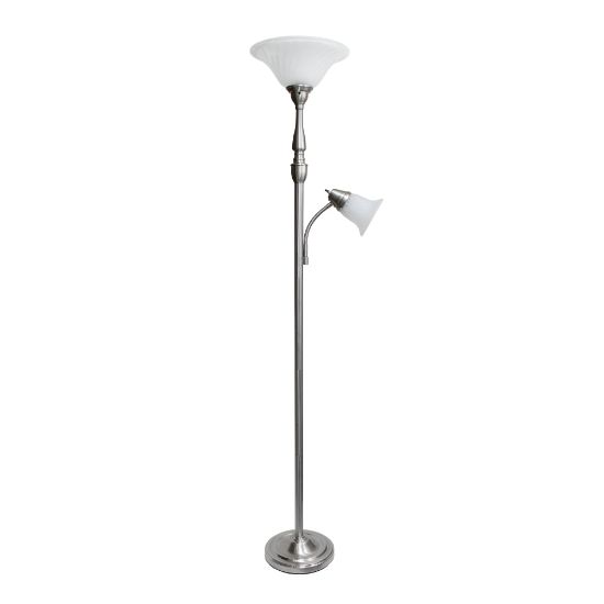 Picture of Elegant Designs 2-Light Mother/Daughter Floor Lamp, 71inH, White Shade/Brushed Nickel Base