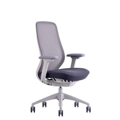 Picture of WorkPro 6000 Series Multifunction Ergonomic Mesh/Fabric High-Back Executive Chair, White Frame/Dark Gray Seat, BIFMA Compliant