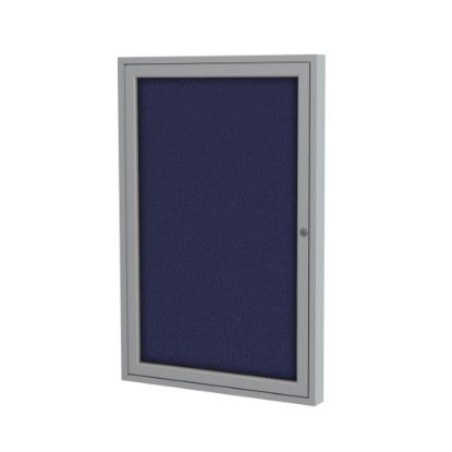 Picture of Ghent 1 Door Enclosed Fabric Bulletin Board, Satin Aluminum Frame, 36inH x 24inW, Blue