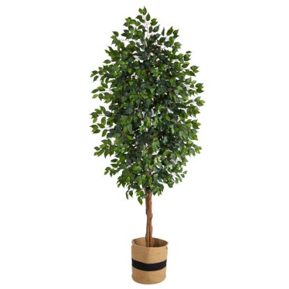 Picture of Nearly Natural Ficus 96inH Artificial Plant With Handmade Cotton Planter, 96inH x 44inW x 44inD, Green/Natural