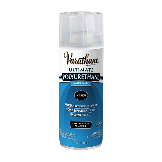 Picture of Varathane Ultimate Water-Based Polyurethane, 11.25 Oz, Crystal Clear Gloss, Pack Of 6 Spray Cans