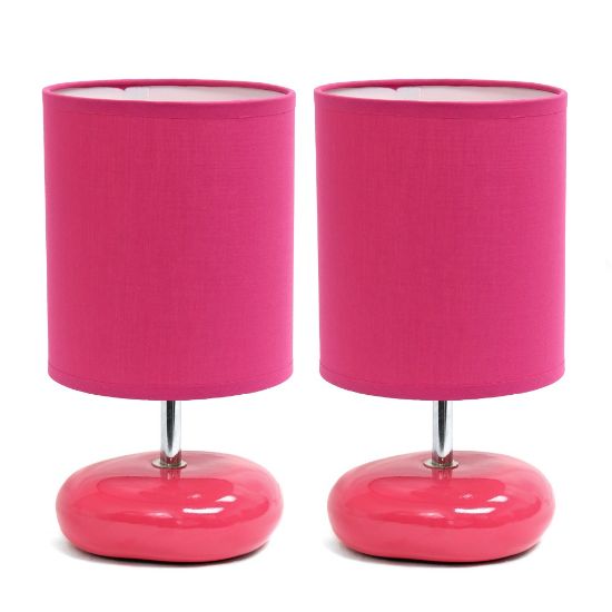 Picture of Simple Designs Stonies Stone-Look Table Lamps, 10-1/2inH, Pink Shade/Pink Base, Set Of 2 Lamps