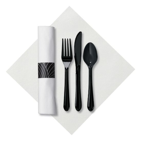 Picture of CaterWrap Pre-Rolled Cutlery, Mystic Linen-Like Napkin, Black/White, Case Of 200 Rolls