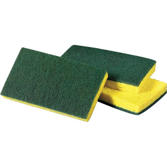 Picture of Scotch-Brite Medium-Duty Scrub Sponges - 3.5in Height x 6.3in Width x 6.1in Length x 700 mil Thickness - 60/Carton - Cellulose, Synthetic Fiber - Yellow, Green